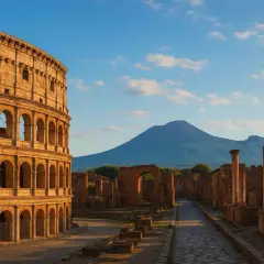 Le Colisée de Rome et les ruines de Pompéi sous le Vésuve. Un voyage à travers l'histoire antique.