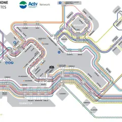 Carte des lignes de vaporetto à Venise, incluant Murano et les îles environnantes.