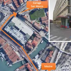 Itinéraire pour se garer à Venise en voiture, de Mestre à Piazzale Roma, puis au Garage San Marco.