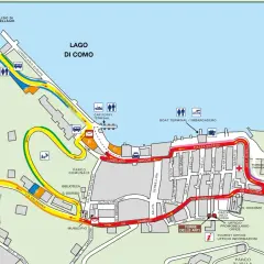 Carte de Bellagio, montrant les routes, le lac de Côme, le terminal de ferry et les points d'intérêt. Idéal pour planifier votre visite en voiture.