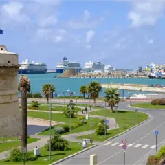 Port de Civitavecchia avec des paquebots de croisière. Idéal pour savoir comment aller de Civitavecchia à Rome.