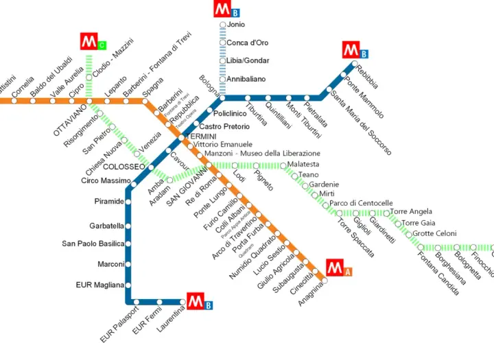 Plan du métro de Rome, idéal pour se déplacer à Rome en toute simplicité.