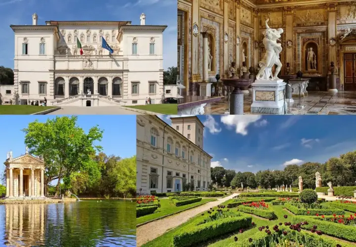 La Villa Borghese à Rome : extérieur majestueux, intérieur d'art, lac paisible et jardins à la française. Une visite gratuite pour tous.