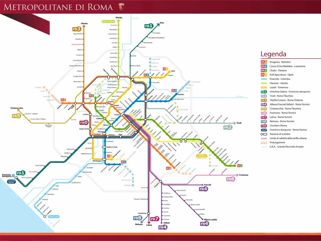 Plan du m&eacute;tro et des lignes de bus de nuit &agrave; Rome. Le bus de nuit Rome est une option pour se d&eacute;placer dans la ville.